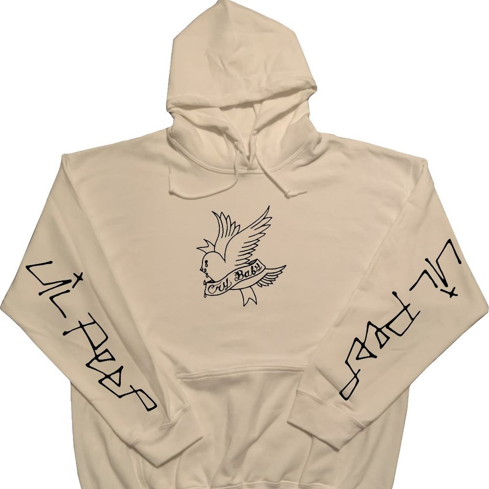 Lil Peep Hoodie Cry Baby Bird White (Black Print)